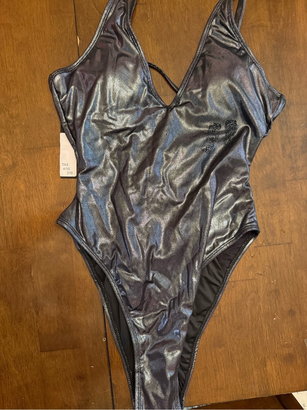 TA3 Women’s Shiny Metallic Black One-Piece Swimsuit